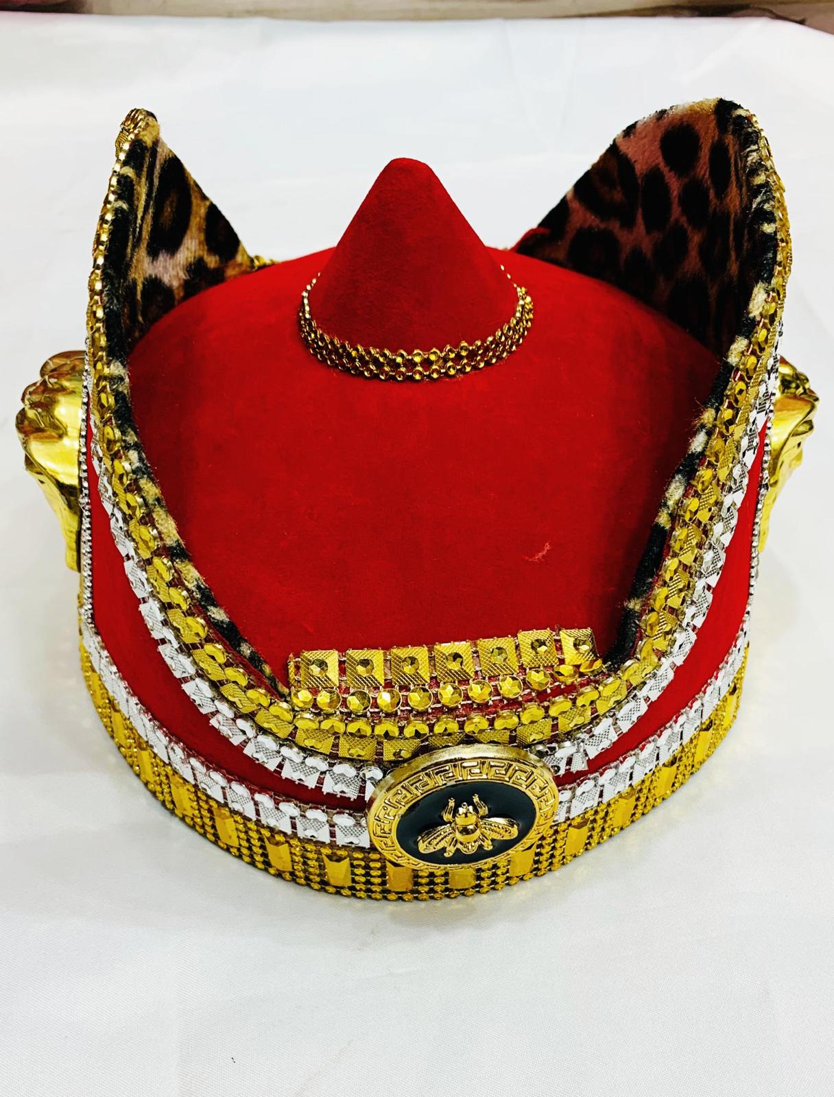 Engraved gold Igbo Cap, African Royal Hat, Odogwu Cap, Ichie Hat, Kings Cap, prefect for Kingly figure, groom, costume wears. SHIP NEXT DAY
