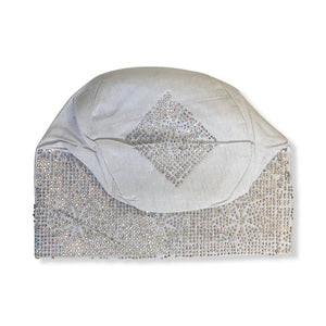 New Detailed White Nigerian Aso Oke cap with crystals fila cap Aso Oke cap