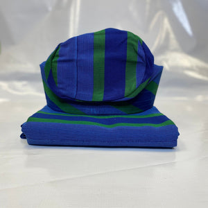 Multicolored Aso Oke Gele, Ipele, and Fila - blue & green