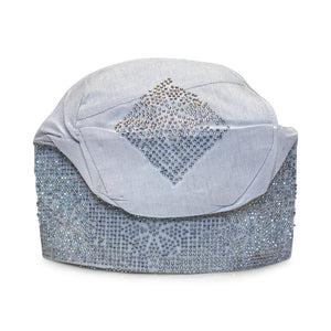 New Detailed White Nigerian Aso Oke cap with crystals fila cap Aso Oke cap