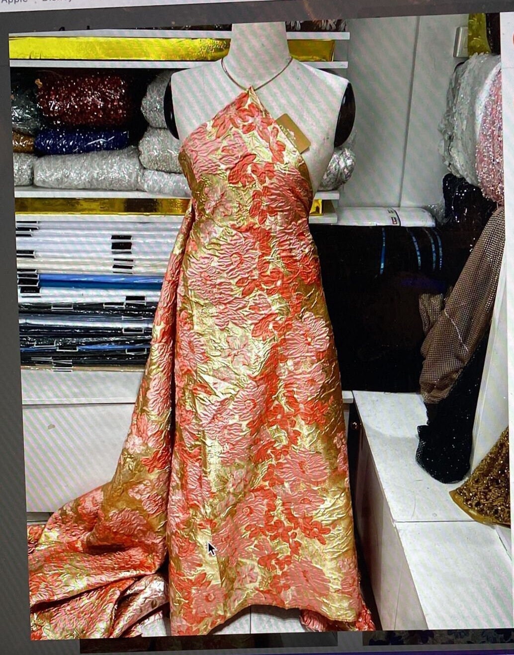 5 yards brocade peach fabric for wedding