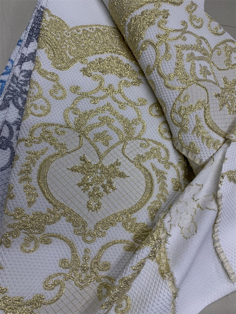 5 Yards New brocade white and gold black and gold fabric SHIP NEXT DAY