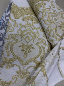5 Yards New brocade white and gold black and gold fabric SHIP NEXT DAY